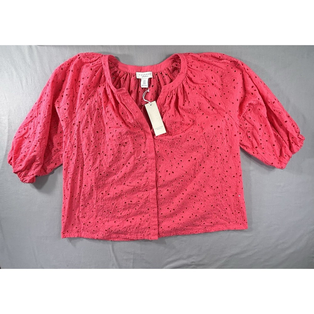 Calypso St. Barth eyelet blouse in a vibrant hot pink 1X Resort Vacation Beach‎